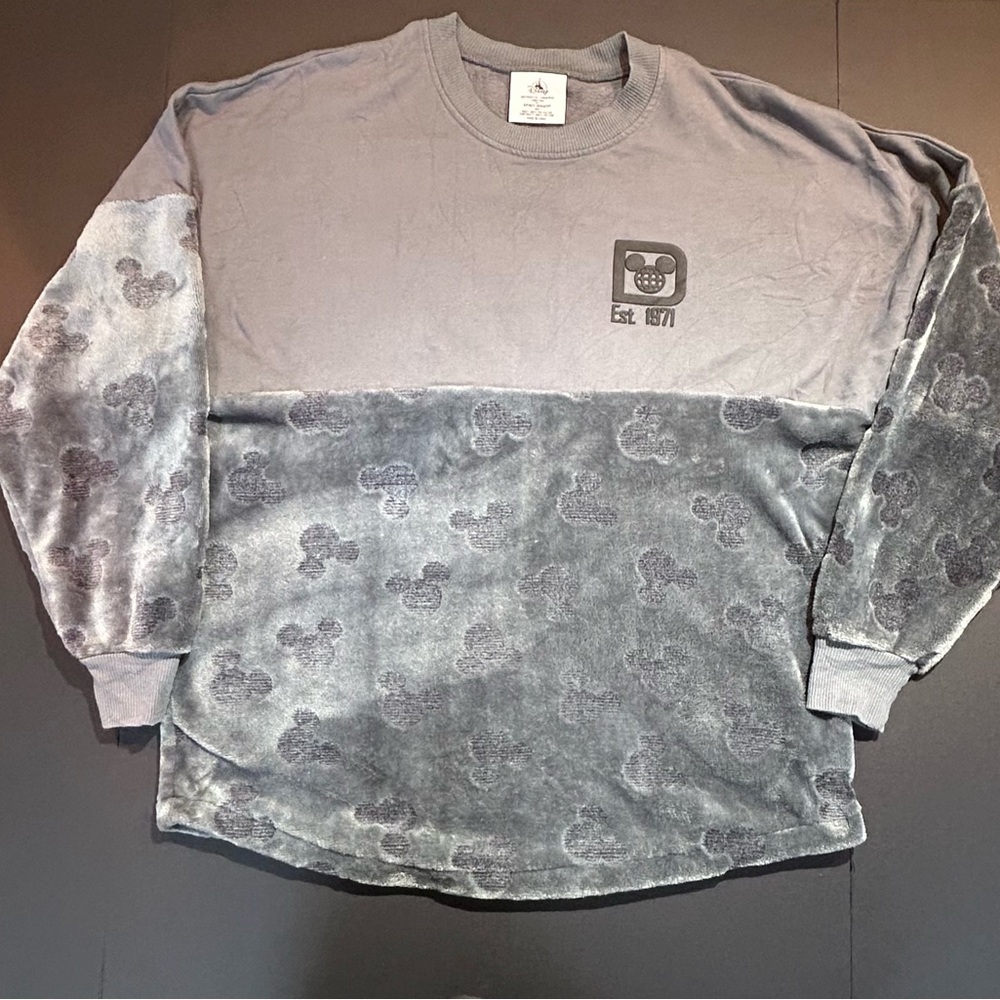 Disney Parks Walt Disney World Mickey Embossed Velour Spirit Jersey Gray Size M
